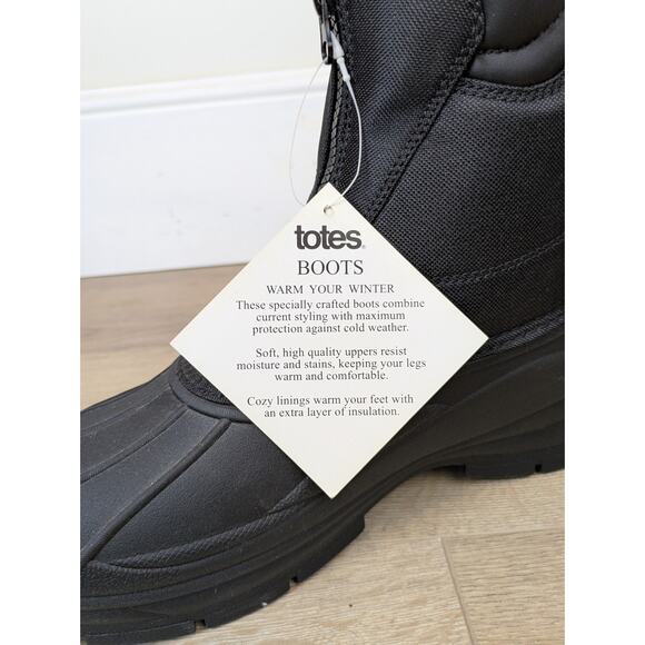 Totes Cassel Mens Winter Snow Boots 10 Black Thermolite Insulated Zip Waterproof - Picture 8 of 9
